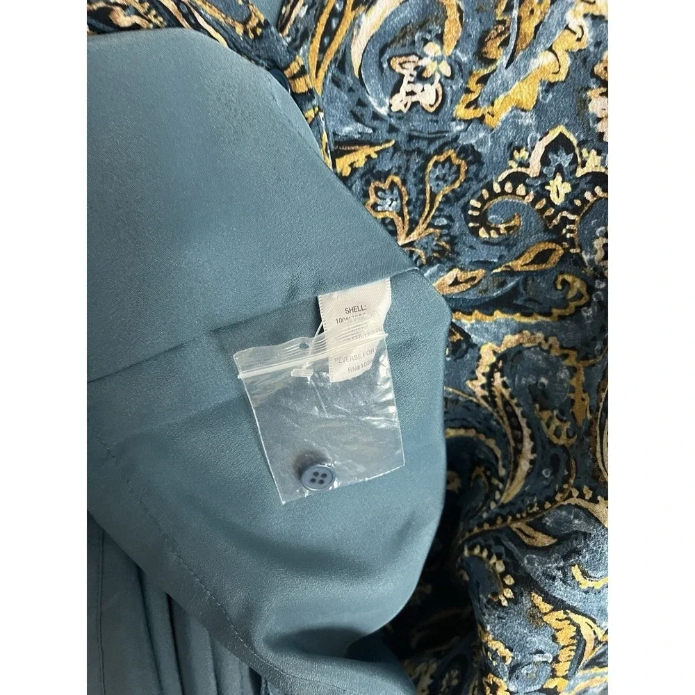 Garnet Hill Women's Size 10‎ Drop Waist Button Up Long Sleeve Teal Paisley Dress